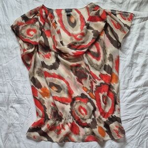 Kenneth Cole Reaction Red and Orange Patterned Blouse